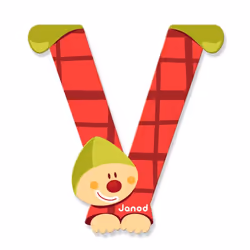 JANOD Lettre Clown V, 3 an(s), Beige, Vert, Rouge