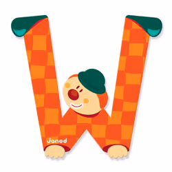 JANOD Lettre Clown W, 3 an(s), Bois, Beige, Vert, Orange, Rouge
