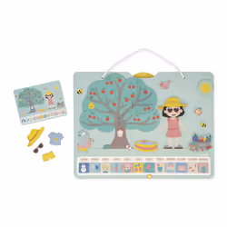 JANOD Calendrier des Saisons - 1 Tableau Aimanté Bois - 1 Roue - 125 Magnets - 4 Cartes - 1 Boîte de Rangement - Jouet Educat ...