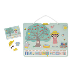 JANOD Calendrier des Saisons - 1 Tableau Aimanté Bois - 1 Roue - 125 Magnets - 4 Cartes - 1 Boîte de Rangement - Jouet Educatif - Apprentissage du Temps