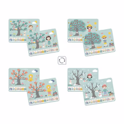 JANOD Calendrier des Saisons - 1 Tableau Aimanté Bois - 1 Roue - 125 Magnets - 4 Cartes - 1 Boîte de Rangement - Jouet Educatif - Apprentissage du Temps