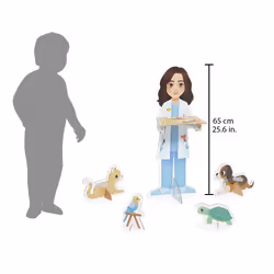 JANOD Un Jour Le Vétérinaire - 40 Accessoires en Carton - Grand Personnage - Jouet d'Imitation Métier - Développe l'imaginati ...