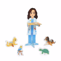 JANOD Un Jour Le Vétérinaire - 40 Accessoires en Carton - Grand Personnage - Jouet d'Imitation Métier - Développe l'imagination - Produit FSC TM