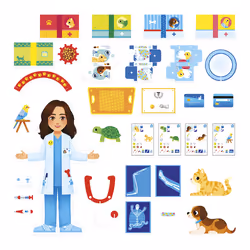 JANOD Un Jour Le Vétérinaire - 40 Accessoires en Carton - Grand Personnage - Jouet d'Imitation Métier - Développe l'imagination - Produit FSC TM