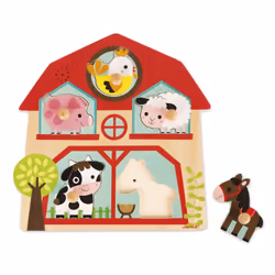 JANOD Puzzle Musical Les Copains de la Ferme, 1 an(s), Sonore, Batteries requises, LR03, Bois, Multicolore
