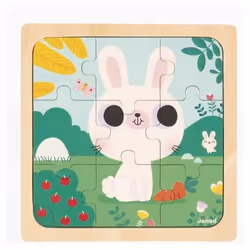 Puzzle en bois Lapin Blanc - JANOD - Pour enfants dès 18 mois - 9 pièces - Thème Animaux