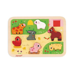 Chunky Puzzle A La Ferme - Bois FSC - 7 pièces - Développement Motricité Fine Concentration et Imagination - Dès 18 Mois