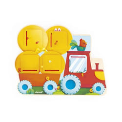Puzzle Cache-Cache Tracteur en Bois - 5 portes à Ouvrir - Développe la Motricité Fine - Dès 12 mois