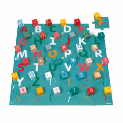 JANOD 40 Wooden Kubix Cubes + Cardboard Letters/Numbers Puzzle, Carton, Bois, France, 190 mm, 130 mm, 250 mm, 1 pièce(s)