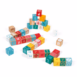JANOD 40 Wooden Kubix Cubes + Cardboard Letters/Numbers Puzzle