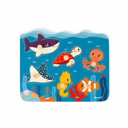 JANOD Marine Animals Wooden Pin Puzzle - In partnership with WWF®, Bois, France, 260 mm, 24 mm, 215 mm, Boîte