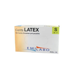 Boite de 100 Gants Latex pré-poudrés Taille S / 6-7 EMILABO