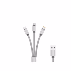 DLH CABLE 3 EN 1 USB-A VERS USB-C / MICRO USB / APPLE LIGHTNING, Argent, Blanc, USB A, 1,2 m, Mâle, Compatible pour charger t ...