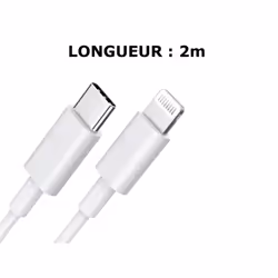 DLH CABLE USB-C VERS APPLE LIGHTNING CERTIFIE MFI 2M 3.25A 65W MAX BLANC
