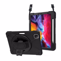 DLH COQUE RENFORCEE AVEC EMPLACEMENT STYLET, BANDOULIERE, POIGNEE ROTATIVE ET PIED SUPPORT POUR APPLE IPAD PRO 11" 1ere et 2e ...