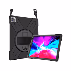 DLH COQUE RENFORCEE AVEC EMPLACEMENT STYLET, BANDOULIERE, POIGNEE ROTATIVE ET PIED SUPPORT POUR APPLE IPAD PRO 12.9" 5eme gén ...