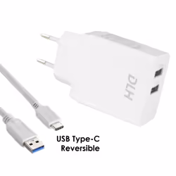 DLH CHARGEUR SECTEUR 2 PORTS USB 12W AVEC CABLE USB-C, Intérieure, Secteur, 2,4 A, 1 m, Blanc
