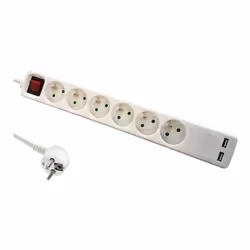 DLH MULTIPRISE SECTEUR (NF) AVEC INTERRUPTEUR - 6 PRISES ET 2 PORTS USB, 1,4 m, Intérieure, Blanc, 6 sortie(s) CA, 3680 W, 16 ...