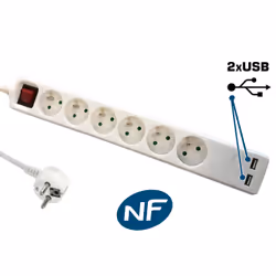 DLH MULTIPRISE SECTEUR (NF) AVEC INTERRUPTEUR - 6 PRISES ET 2 PORTS USB
