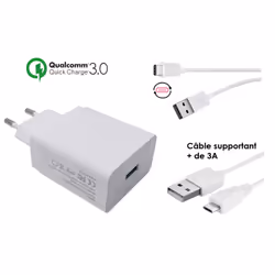 DLH CHARGEUR SECTEUR USB QUICK CHARGE 3.0 AVEC CABLE USB-C ET CABLE MICRO USB