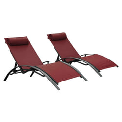 Lot de 2 bains de soleil monaco - Rouge bourgogne (transat)