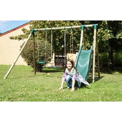 Chalet & Jardin Portique NAVAJOS - Toboggan + 2 Balancoires + 1 Echelle - Tissu Bleu