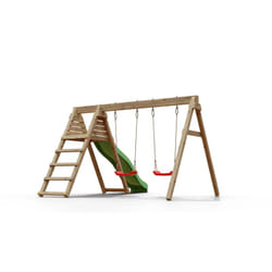Chalet & Jardin Portique & Toboggan Azalée – 1 Toboggan + 2 Balançoires
