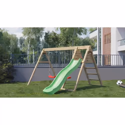 Chalet & Jardin Portique & Toboggan Azalée – 1 Toboggan + 2 Balançoires