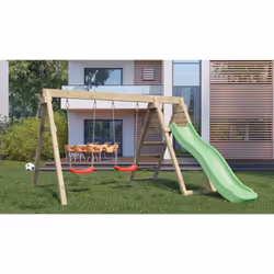Chalet & Jardin Portique & Toboggan Azalée – 1 Toboggan + 2 Balançoires