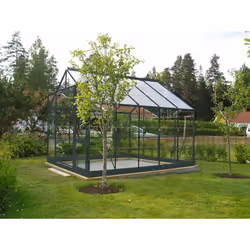 Description générale Cette serre de jardin en aluminium laqué gris et verre trempé offre une surface généreuse de 7,42 m², id ...