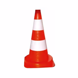 En PVC orange fluo avec 2 bandes blanches sérigraphiées.