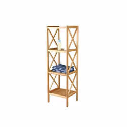 MSV Etagère 4 Niveaux Bambou, Etagère modulable, Autonome, Bambou, Bambou, Salle de bains, 4 étagères