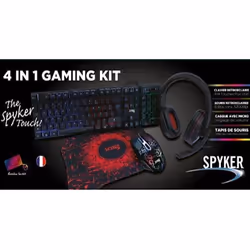 Pack Gaming 4 en 1 - SPYKER - Clavier AZERTY - Rétroéclairé - Souris 3200 DPI - Casque avec micro