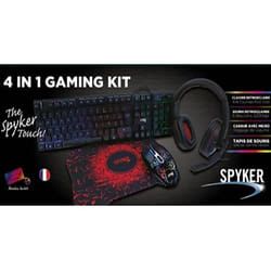 Pack Gaming 4 en 1 - SPYKER - Clavier AZERTY - Rétroéclairé - Souris 3200 DPI - Casque avec micro