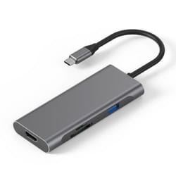 Connectland Adaptateur USB-C 7 en 1 (HDMI 4K -Lecteur SD-Lecteur SD/TF -USB C PD - 3 USB A/F ) en Aluminium