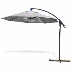 Parasol déporté avec toile octogonale imperméabilisée en polyester gris. Mât en aluminium gris. Ouverture simple par manivell ...