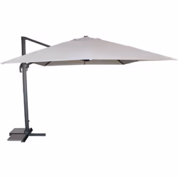 Parasol avec toile déperlante rectangulaire en polyester imperméabilisé gris. Mât en aluminium gris. Pied excentré en acier. ...