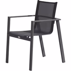Fauteuil de jardin empilable en toile plastifiée noire et aluminium gris anthracite. DIMENSIONS L 58 x l 58 x H 84 cm Assise ...