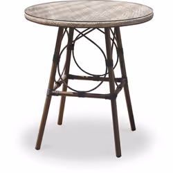 Table de jardin ronde en aluminium marron avec plateau verre et textilène. DIMENSIONS D 70 x H 74 cm