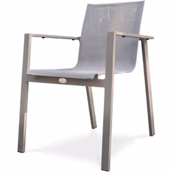 Fauteuil de jardin empilable en toile plastifiée taupe et structure aluminium taupe. DIMENSIONS L 58 x l 58 x H 84 cm Assise  ...