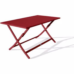Table de jardin pliante en aluminium rouge carmin. DIMENSIONS Table : L 140 x l 80 x H 73 cm Table pliée : L 140 x l 19 x H 1 ...