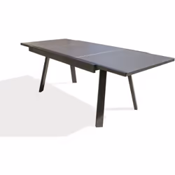 Table de jardin en aluminium gris anthracite avec rallonge manuelle intégrée. Plateau aluminium avec fines striures. DIMENSIO ...