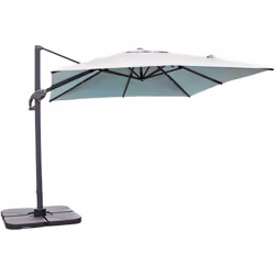 Parasol avec toile déperlante rectangulaire en polyester imperméabilisé gris. Mât en aluminium gris. Pied excentré en acier.  ...