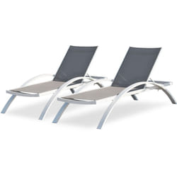 Barcelona - Lot de 2 bains de soleil en toile plastifiée taupe et aluminium blanc Dcb Garden
