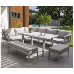 Antalya - Ensemble repas de jardin 9 places en aluminium gris Dcb Garden