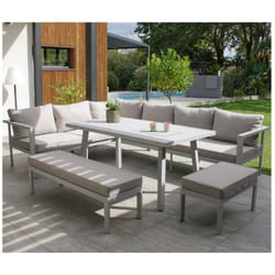 Antalya - Ensemble repas de jardin 9 places en aluminium gris Dcb Garden