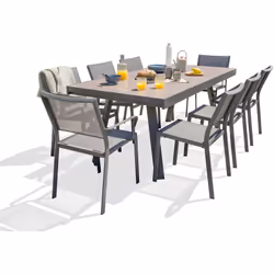 Ensemble repas de jardin composé d'une table en aluminium gris anthracite avec plateau de table en céramique sur verre, de 6  ...