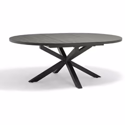 Table de jardin ovale en aluminium gris anthracite avec rallonge papillon. DIMENSIONS L 145/199 x l 145 x H 75 cm