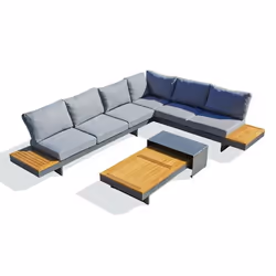 Salon de jardin dangle VANUATU 6 places en bois dacacia et aluminium - GRIS ANTHRACITE