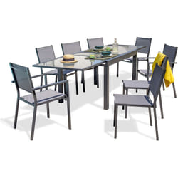 Tolede - Ensemble repas 8 places en aluminium anthracite et plateau verre Dcb Garden